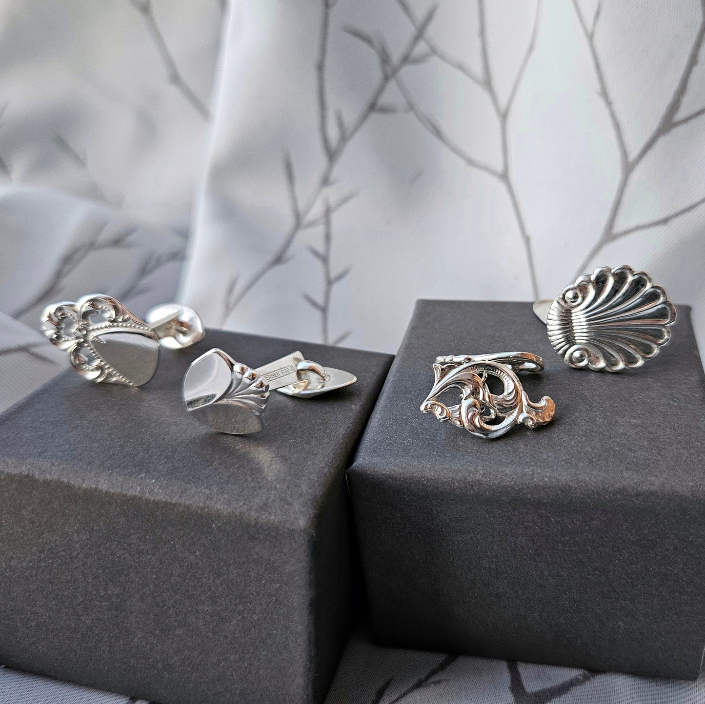 Silver cuff links from vintage silver spoons